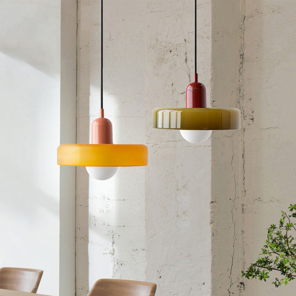 Lampa Wisząca Bauhaus ze Szkła – Kolorowy Design – Retro Lampa Sufitowa