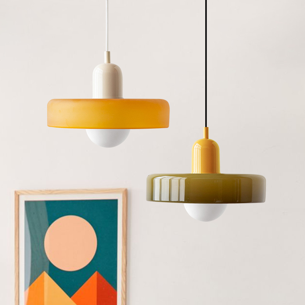 Lampa Wisząca Bauhaus ze Szkła – Kolorowy Design – Retro Lampa Sufitowa