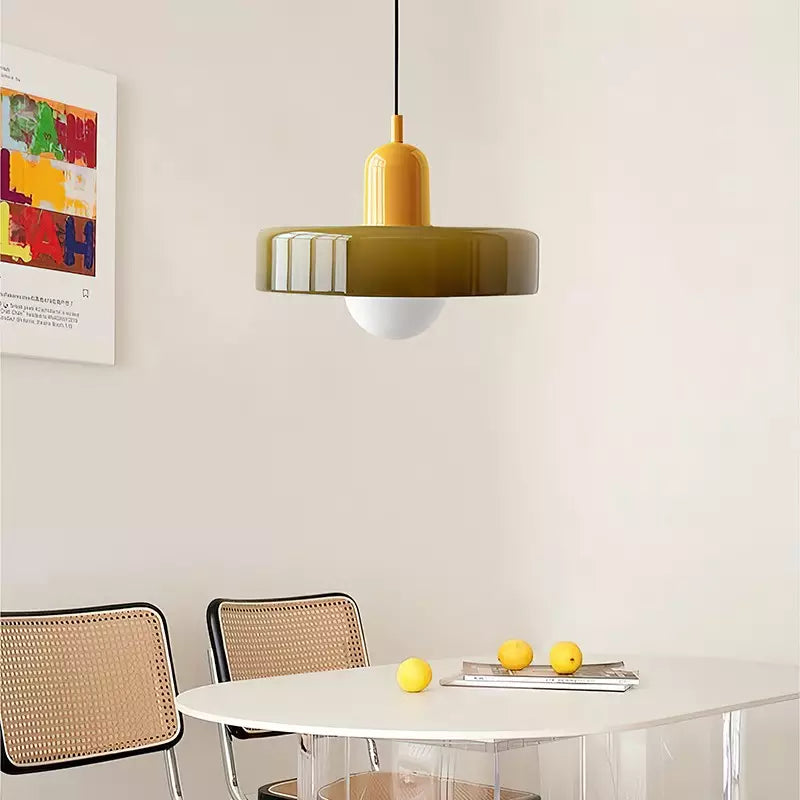 Lampa Wisząca Bauhaus ze Szkła – Kolorowy Design – Retro Lampa Sufitowa
