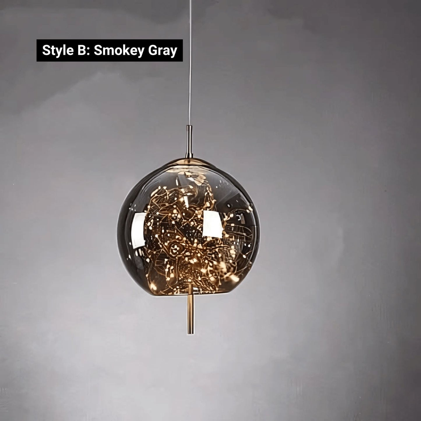 Nowoczesna Lampa Wisząca ze Szkła z Regulowanym Przewodem – Przydymiony Model z Gwiaździstym Efektem do Kuchni i Jadalni