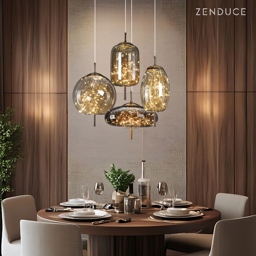 Nowoczesna Lampa Wisząca ze Szkła z Regulowanym Przewodem – Przydymiony Model z Gwiaździstym Efektem do Kuchni i Jadalni