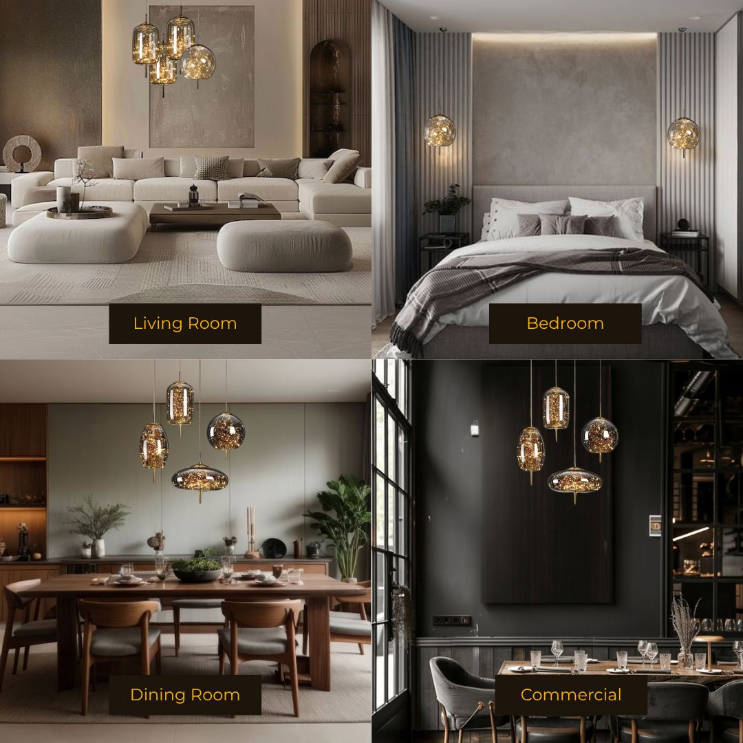 Nowoczesna Lampa Wisząca ze Szkła z Regulowanym Przewodem – Przydymiony Model z Gwiaździstym Efektem do Kuchni i Jadalni